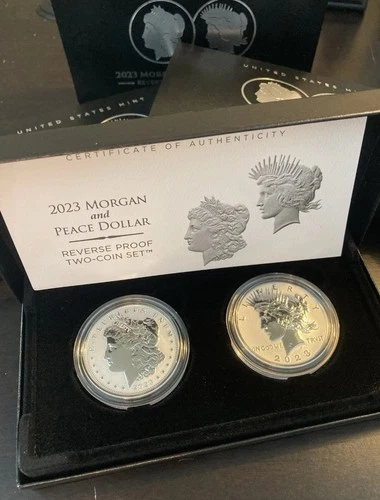 2023 Morgan and Peace Dollar Reverse Proof 2 coin Set w/ OGP