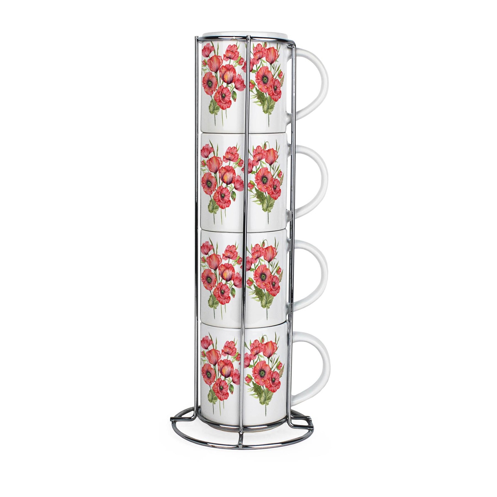 Red Poppies Small Stacking Mugs Set - Floral Presents for Her - Set of 4 Gift
