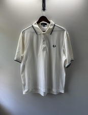 Fred Perry Polo Shirt Mens Medium White Navy Tipped Collar Tennis Performance