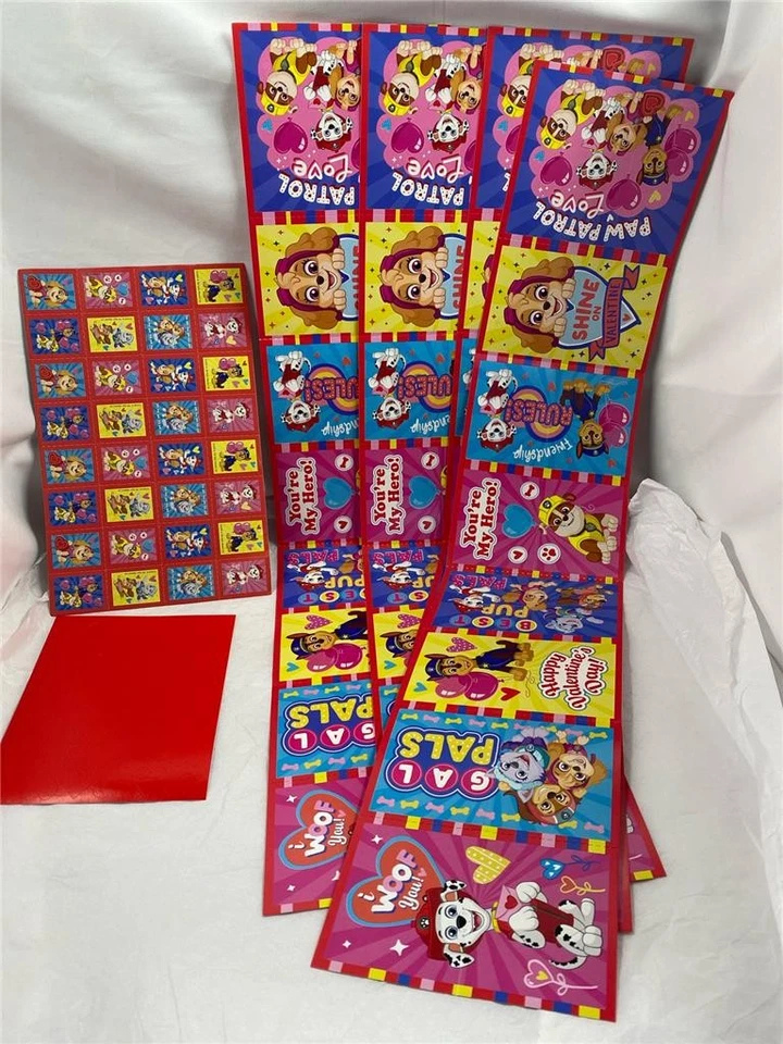6 cajas de 32 tarjetas infantiles de San Valentín Patrol 32 pegatinas y 48 sellos de corazón Foto 3 de 4