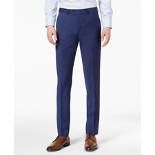 Calvin Klein Mens Slim fit Dress Pants 34 / 32 Navy Blue Solid Stretch 100 wool