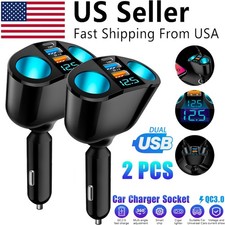 Outlet 12V Dual USB Car Cigarette Lighter Socket Splitter Power Adapter Charger