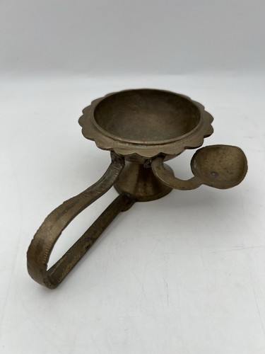 Vintage Brass Diya Oil Lamp Wick Holder Snuffer Hindu Ritual Puja Lamp