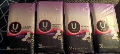 New In Package (4) Packs Of 38 U By Kotex Pads Security Ultra Thin With Wings 