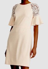 RALPH LAUREN Women Blush Pink Bell Ruffle Sleeve Evening Dress Size 8 AUTHENTIC