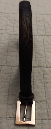 Women's Lg Harold's Black Leather Reptile Pattern Skinny Belt Made In Italy