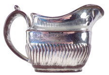 Staffordshire Creamer Silver Luster Pottery Rib Bands 1830s Antique #2