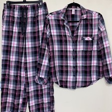 Victoria Secret Pajama Set Women Size Small Plaid Metallic Modal Cotton