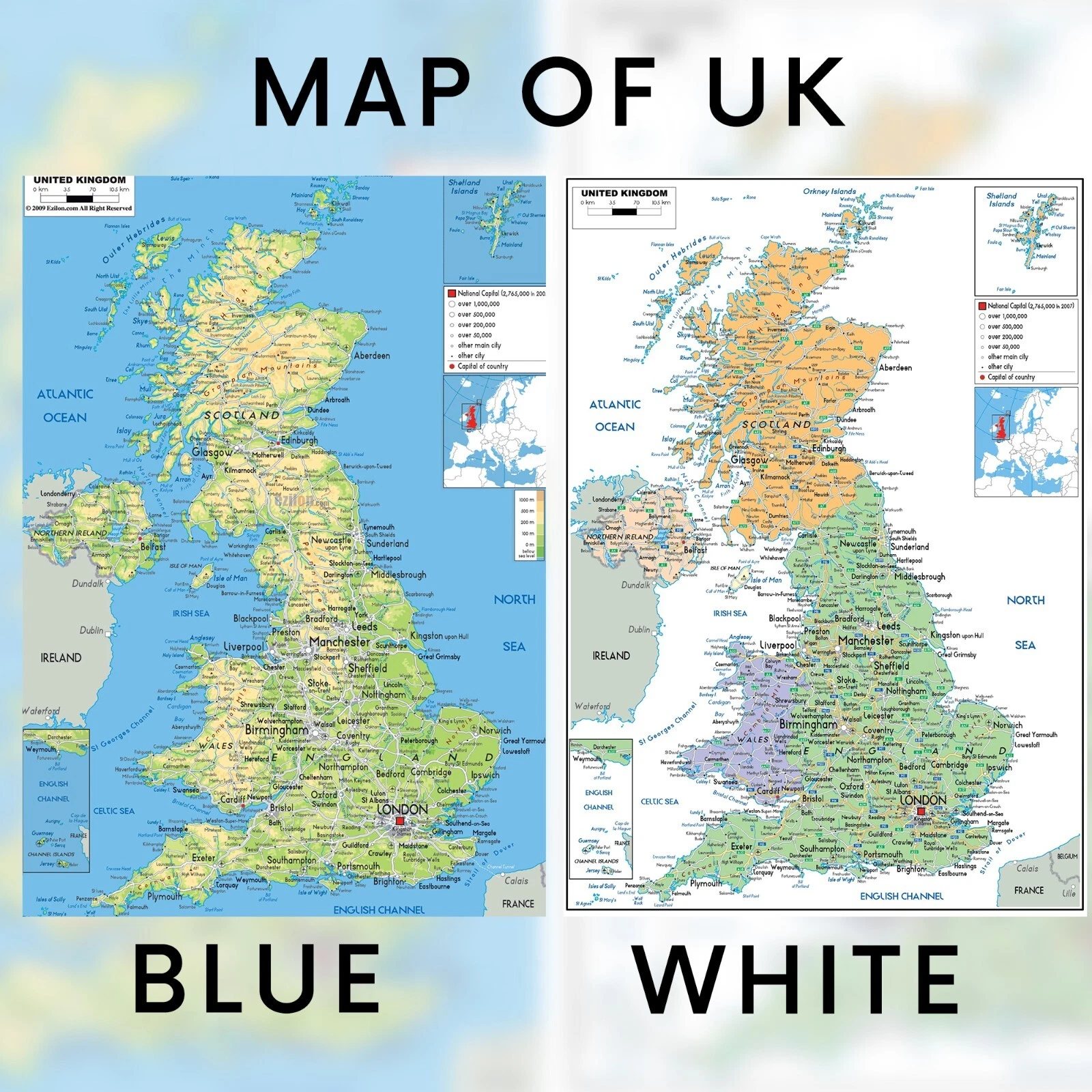 Map Of UK Poster Laminated UK Map Educational Poster Wall Art A5-A1 GB England