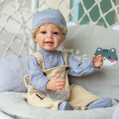 Reborn Baby Doll Yannik Newborn Full Body Vinyl Boy Lifelike Curly Hair Gift