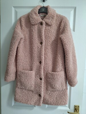 Girls Pink Teddy Fleece Coat from George at Asda Age 10-11 Years