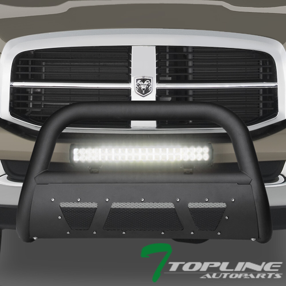 Topline For 06-08 Dodge Ram 1500 Matte Blk Studded Mesh Bull Guard+120W LED Bar
