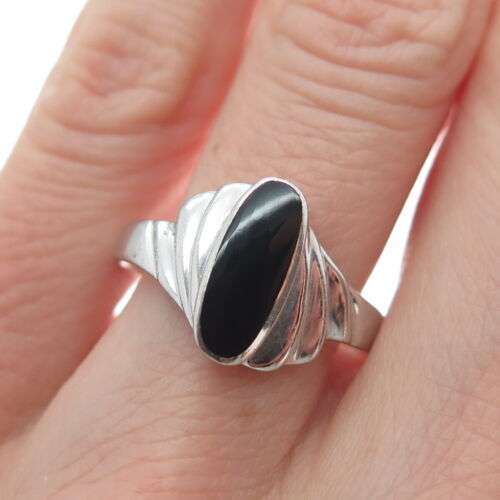 Kapelle Zenray Sterlingsilber Vintage echter schwarzer Onyx Modernist Ringgröße 8,25
