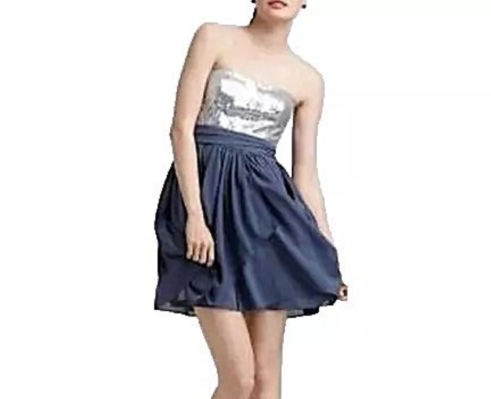 AQUA Womens $208 SILVER SEQUINS STRAPLESS CHIFFON PARTY CLUB DRESS SZ 4 NWT  | eBay