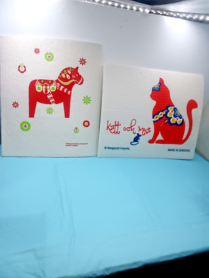 Bergquist Swedish Dala Horse & Dala Katt och Mus Kitchen Sponges-Made in Sweden