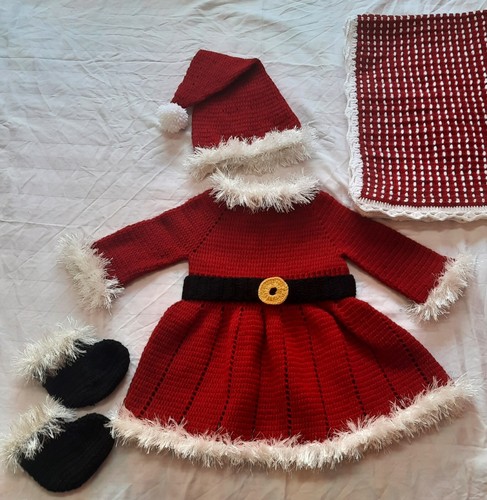 CROCHET HANDMADE CHRISTMAS FOR AGE 4-8 MONTHS, BLANKET SET AND HAT FOR BABY GARL - Picture 7 of 16