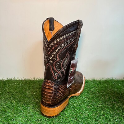 Mens WESTERN COWBOY Leather PYTHON Honey SCALE Print Square Toe