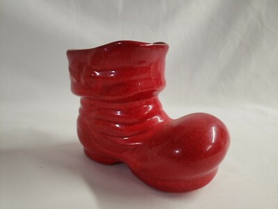 Santa Boot Ceramic Vintage Christmas Decor Planter 4-1/4  High Upturned Toe