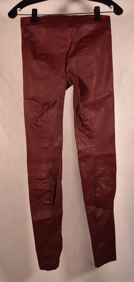 Vince Mujer Cuero Piel de Cordero Gamuza Legging Ajustado Tobillo Cremallera Rojo S Nuevo Foto 2 de 4