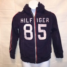 Tommy Hilfiger boys small zip up lined sweatshirt with hood blue with white and
