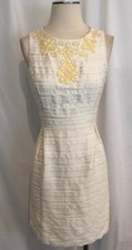 Eliza J New York 8 M 100% Raw Silk Ivory Sleeveless Dress W Beaded Décolleté ￼