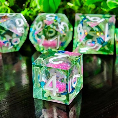 Serene Shift Druid Liquid DnD Dice Set 7pc Butterfly Dungeon Dragons HANDMADE 