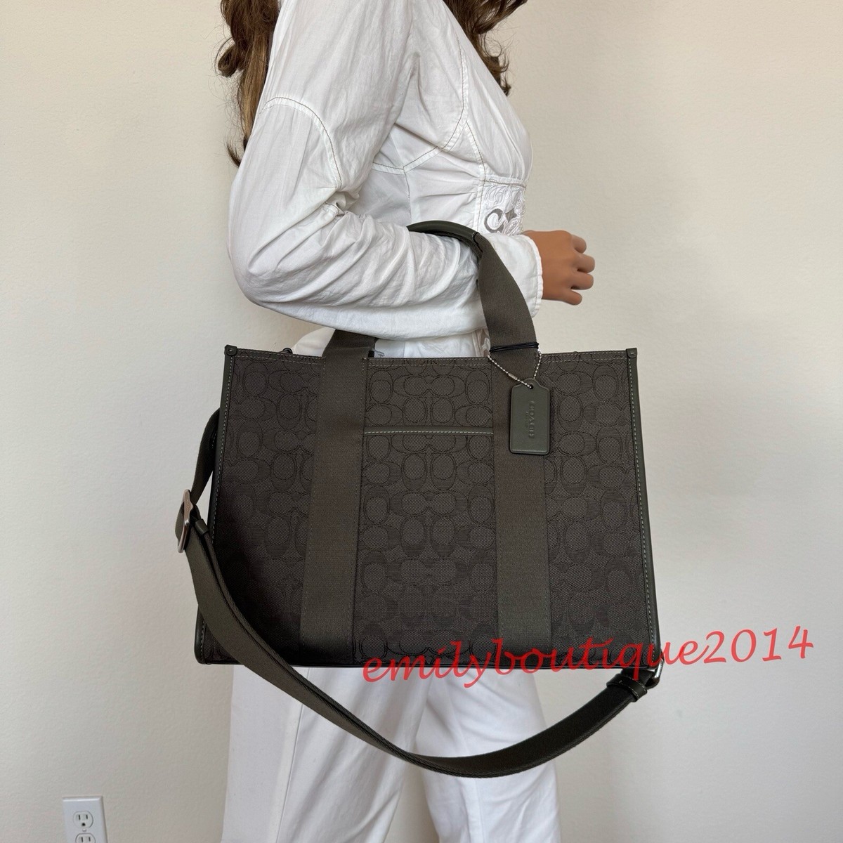 COACH バーガンディ ビジネスバッグ NWT Coach CY368 Smith Tote Bag In Signature Jacquard Olive Drab