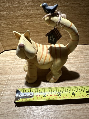 Crazy Mountain Country Cat w/Crow & Birdhouse Resin 4" X 5" Shelf Decor Stripes - Picture 9 of 11