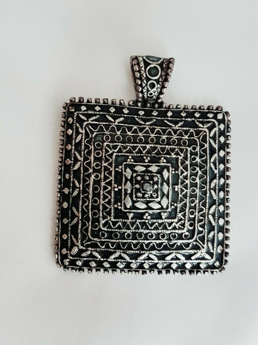 Pendant ~ Square ~ Aztec Pattern ~ Antiqued Silve… - image 1