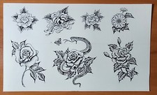 VINTAGE Traditional 1982 Guideline Tattoo Flash Sheet Shop Used Flowers, Rose