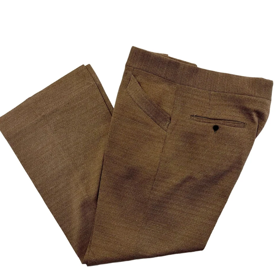 Calças vintage anos 70 Haggar bege OURO texturizado MOD elástico DISCO Bell Bottoms 32 - Imagem 2 de 4