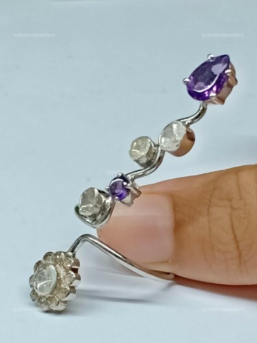 Anillo de cóctel de amatista púrpura, anillo de cumpleaños de diamantes Polki de plata de ley 925 - Imagen 5 de 7