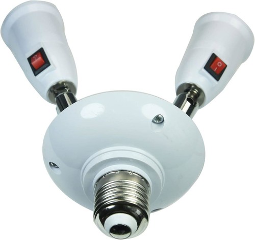 2 IN 1 E26/E27 Medium Screw Base Light Splitter Socket Adapter Extender w/Switch - Picture 9 of 11
