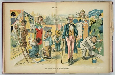 Photo of Puck,Poster Craze in Candidateville,1896,McKinley,Allison,Morton,Quay