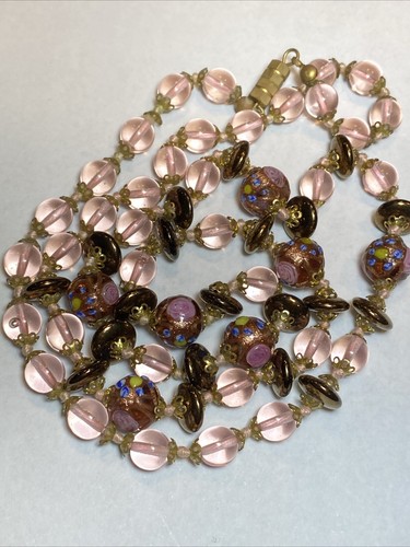 WEDDING CAKE FORGET ME KNOT FLOWERS VENETIAN MURANO PURPLE GLASS BEADS NECKLACE - Picture 2 of 10