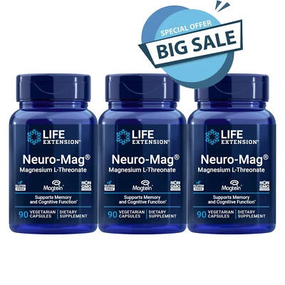 AS SHOWN 3 Pack Life Extension |Neuro-Mag® | Magnesium L-Threonate 90 Kapsel