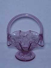 Pink Fenton Glass Basket Dusty Rose Dish Inverted Strawberry 6 3/4” 