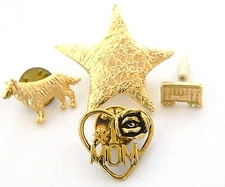 Lot 4 Lapel Pins Tie Tacks Collie Dog, Star, #1 Mom & San Francisco Trolley 