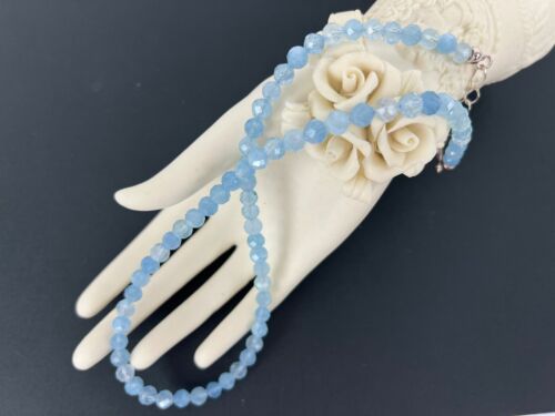 Collier perles de verre à facettes bleu clair 5 mm longueur 18-21 pouces printemps-été - Photo 1/13