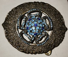 Belt Buckle brass with blue rhinestones