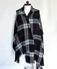 Fraas One Size Black, White & Red Plaid Poncho Scarf Wrap Shawl  
