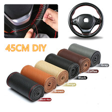 DIY Car Truck Leather Steering Wheel Cover With Needles Thread Stitch Wrap Sew