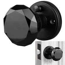 Black Crystal Door Knob with Lock, Glass Door Knobs Interior Privacy Set, Vin...