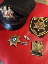 OBSOLETE Vintage New Jersey Camden County Sheriff lot- Hat, Badges Pins Patch
