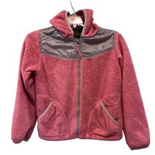 The North Face Girls Pink Grey Denali Hooded Fleece Jacket Size M 10/12 Full Zip