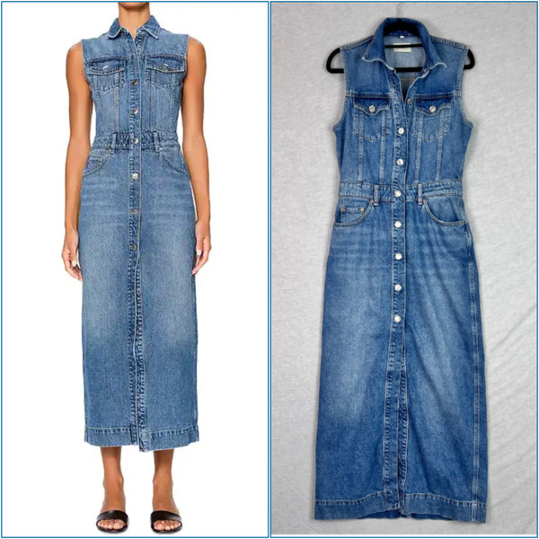 DL1961 Denim Dress Size Small Long Button Front Dark Wash Long Pockets