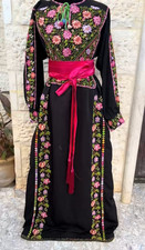 Vintage Palestinian Handmade Stitches Embroidery Fabric Wedding Dress Thoub