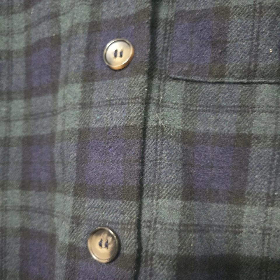 Camisa de franela a cuadros Double Zero pequeña azul verde abotonada dobladillo alto-bajo para mujer Foto 3 de 4