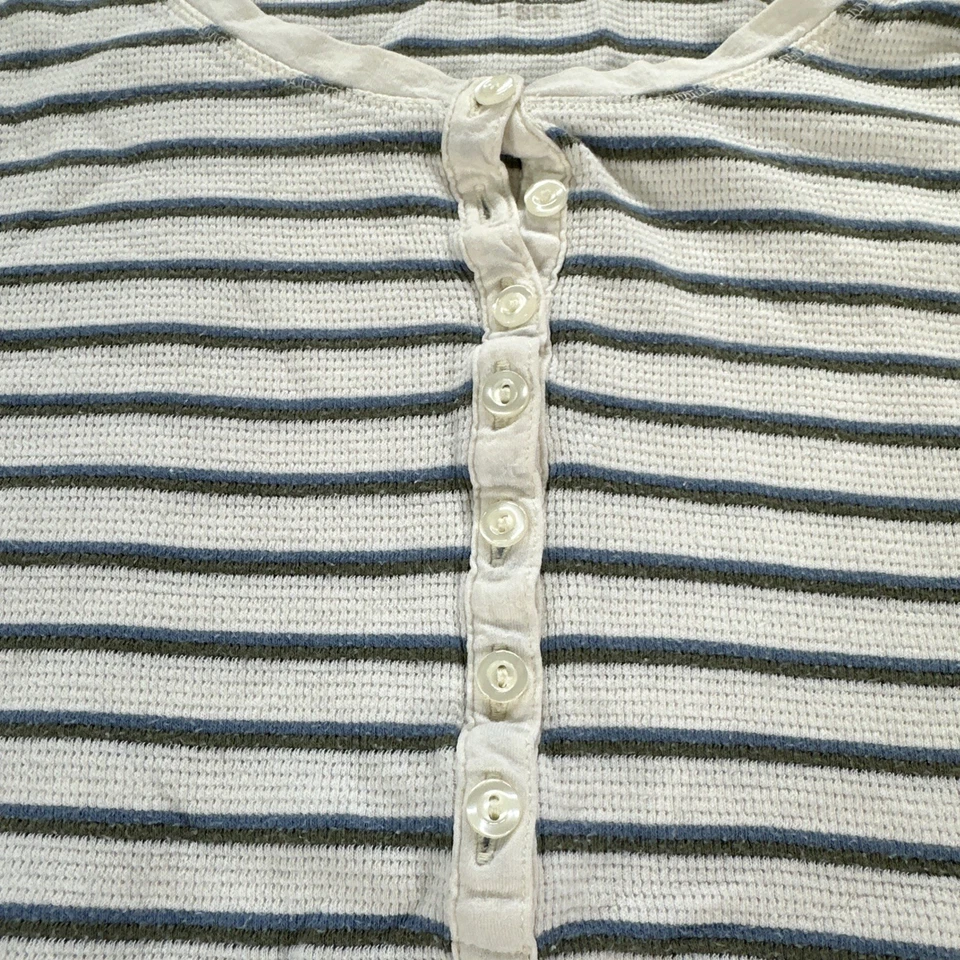 Camiseta LL Bean Mujer Blanca Azul Verde Rayas Mangas Largas Talla Grande Foto 2 de 4