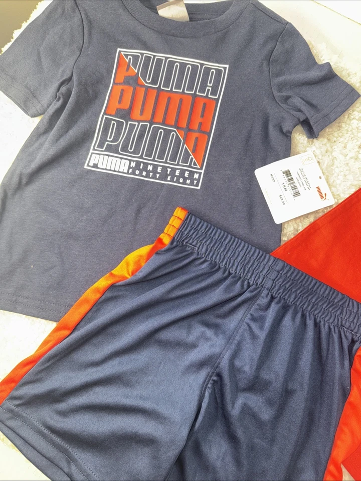 3 件套彪马海军蓝和红色两件 T 恤和一对短裤 18 个月 — 第 3/4 张图片